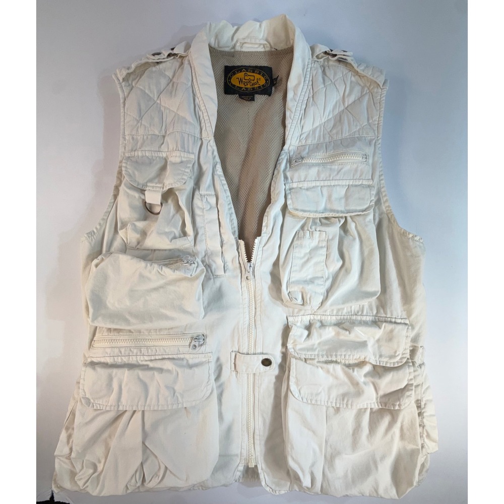 Woolrich Classic Mens Cream Cotton Multi Pocket Fly Fishing Utility Vest Medium